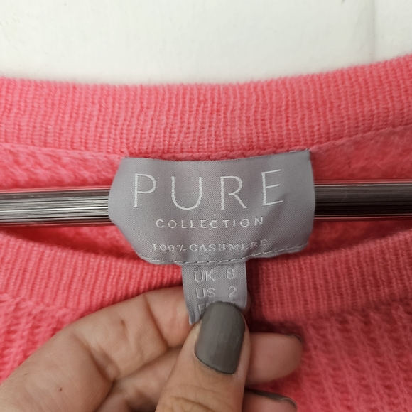 Pure Collection 100% Cashmere Knit Crochet Peach Long Sleeve Sweater sz US 2 - Picture 4 of 10
